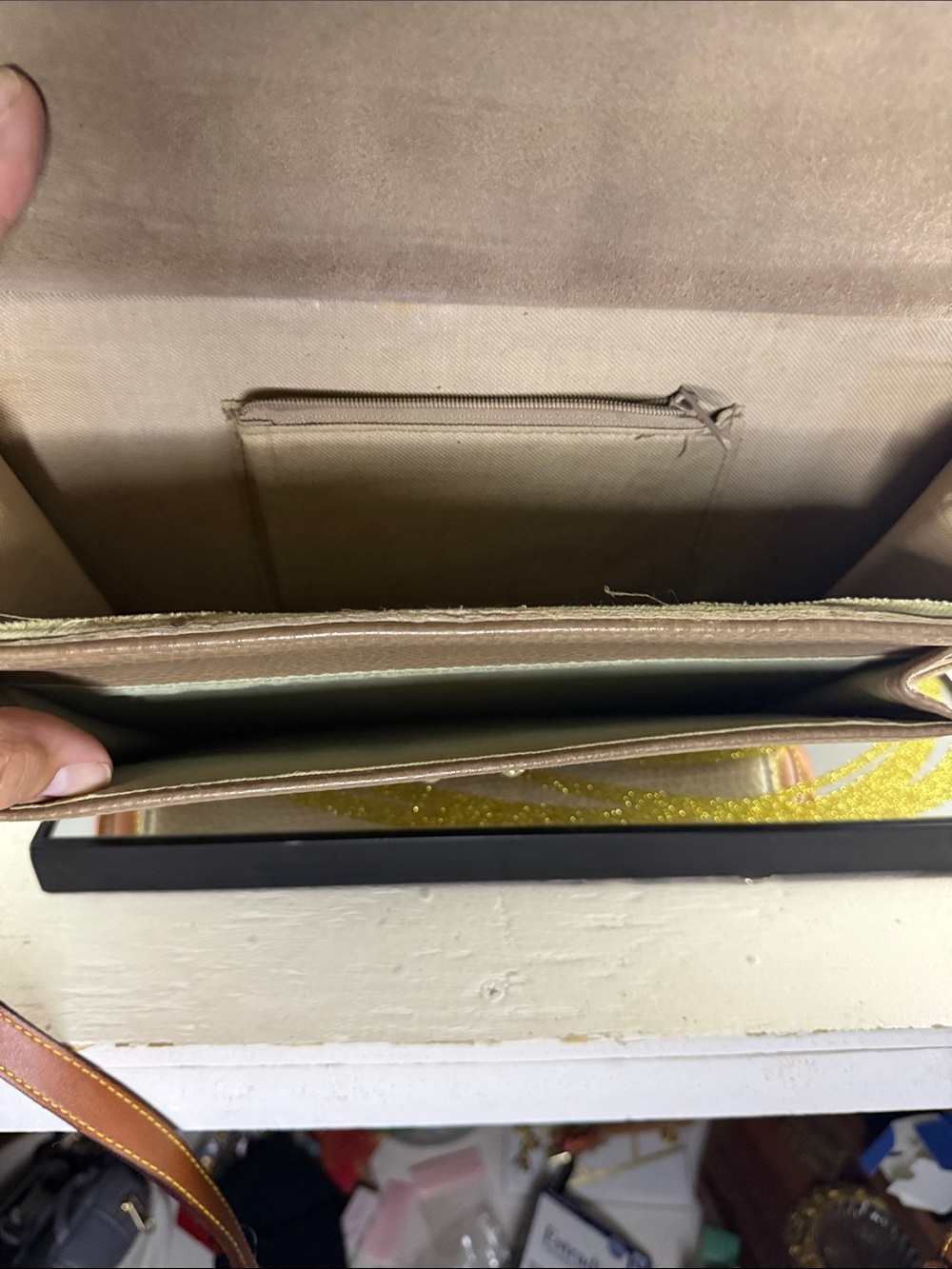 Dooney & Bourke Gold and Tan Pebbled Leather Satchel with Strap - Picture 7 of 7
